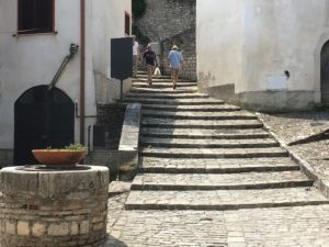 Steps down to the well