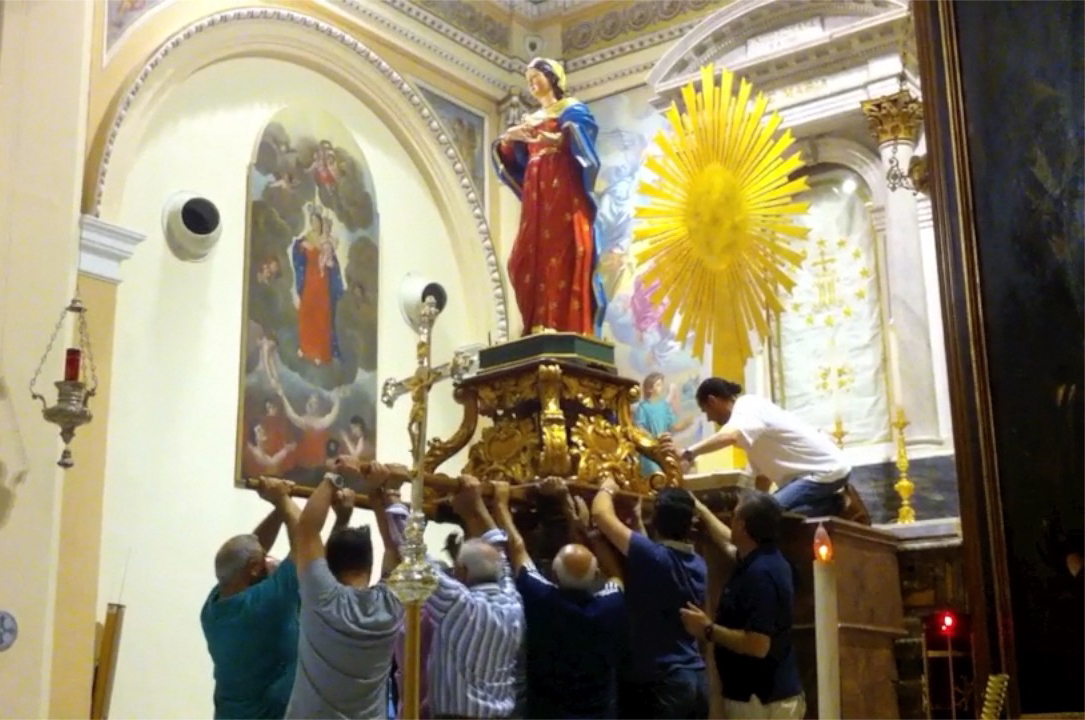 Preparing the Statue in Pietrelcina