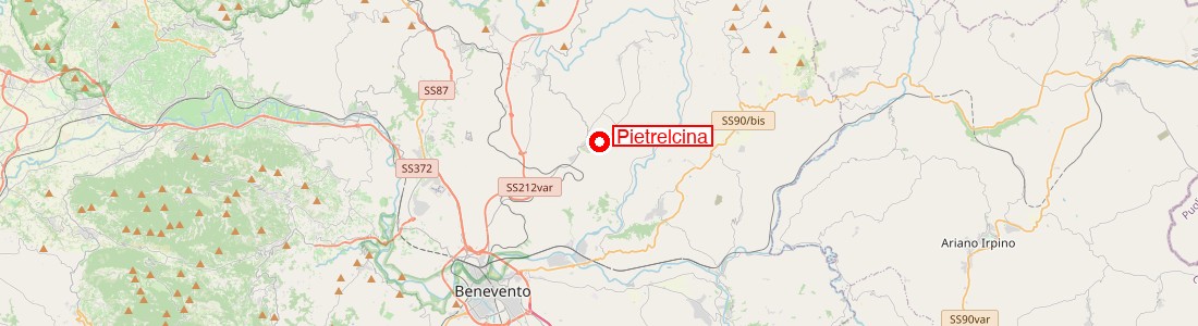 Map showing Pietrelcina near Benevento in southern Italy
